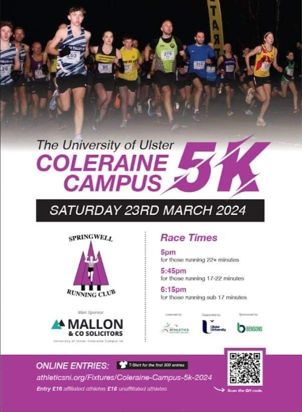 Bensons are proud to be sponsors of the Springwell Running Club Coleraine Campus 5K